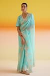 Amisha Kothari_Blue Silk Embroidery Floral Samara Dori Saree With Unstitched Blouse Piece _at_Aza_Fashions