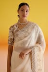 Shop_Amisha Kothari_Ivory Silk Print Floral Shruti Candy Stripe Saree With Unstitched Blouse Piece _Online_at_Aza_Fashions