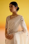 Shop_Amisha Kothari_Ivory Silk Pushpamala Resham Embroidered Saree With Unstitched Blouse Piece _Online_at_Aza_Fashions