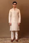 MATI_Off White Cotton Hand Woven Metallic Stripe Kurta With Pant _Online_at_Aza_Fashions