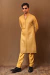 Buy_MATI_Yellow Cotton Hand Woven Metallic Stripe Kurta _at_Aza_Fashions