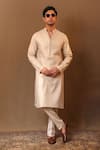 Buy_MATI_Off White Cotton Hand Woven Metallic Stripe Straight Kurta _at_Aza_Fashions