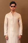 MATI_Off White Cotton Hand Woven Metallic Stripe Straight Kurta _Online_at_Aza_Fashions