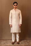 Buy_MATI_Off White Cotton Hand Woven Metallic Stripe Straight Kurta _Online_at_Aza_Fashions