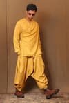 Buy_MATI_Yellow Cotton Embroidery Spade Handwoven Overlap Shirt With Baggy Pant _at_Aza_Fashions