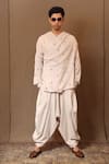 Buy_MATI_Off White Cotton Embroidery Club Handwoven Overlap Shirt With Baggy Pant _at_Aza_Fashions