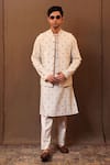 Shop_MATI_Off White Cotton Embroidery Spade Handwoven Bundi And Pant Set _at_Aza_Fashions