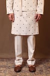 MATI_Off White Cotton Embroidery Spade Handwoven Bundi And Pant Set _Online_at_Aza_Fashions