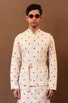 Buy_MATI_Off White Cotton Embroidery Spade Handwoven Bundi And Pant Set _Online_at_Aza_Fashions