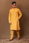 Buy_MATI_Yellow Cotton Embroidery Club Handwoven Kurta _at_Aza_Fashions