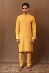 Buy_MATI_Yellow Cotton Embroidery Club Handwoven Kurta _Online_at_Aza_Fashions