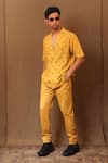 Buy_MATI_Yellow Cotton Handwoven Straight Pant _at_Aza_Fashions