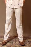 MATI_Off White Cotton Handwoven Solid Straight Pant _Online_at_Aza_Fashions