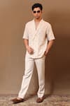 Buy_MATI_Off White Cotton Handwoven Solid Straight Pant _Online_at_Aza_Fashions