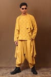 Buy_MATI_Yellow Cotton Hand Woven Spade Embroidered Jacket Pant Set _at_Aza_Fashions