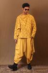 MATI_Yellow Cotton Hand Woven Spade Embroidered Jacket Pant Set _Online_at_Aza_Fashions