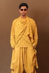 Shop_MATI_Yellow Cotton Hand Woven Spade Embroidered Jacket Pant Set _Online_at_Aza_Fashions