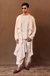 Shop_MATI_Off White Cotton Hand Woven Spade Embroidered Short Kurta Jacket Set _Online_at_Aza_Fashions