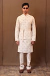 Shop_MATI_Off White Cotton Hand Woven Floral Embroidered Bundi _at_Aza_Fashions