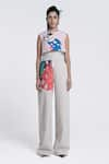 Buy_Pocketful Of Cherrie_Ivory Ponte Printed Kimono Lady Edo Muse Trouser _at_Aza_Fashions