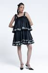 Buy_Pocketful Of Cherrie_Black Crinkled Lurex Embroidered Pipe Square Midnight Sheen Tiered Dress _at_Aza_Fashions