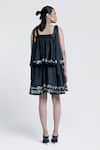 Shop_Pocketful Of Cherrie_Black Crinkled Lurex Embroidered Pipe Square Midnight Sheen Tiered Dress _at_Aza_Fashions