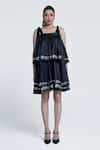 Pocketful Of Cherrie_Black Crinkled Lurex Embroidered Pipe Square Midnight Sheen Tiered Dress _Online_at_Aza_Fashions