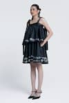 Buy_Pocketful Of Cherrie_Black Crinkled Lurex Embroidered Pipe Square Midnight Sheen Tiered Dress _Online_at_Aza_Fashions