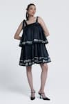 Shop_Pocketful Of Cherrie_Black Crinkled Lurex Embroidered Pipe Square Midnight Sheen Tiered Dress _Online_at_Aza_Fashions