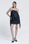 Buy_Pocketful Of Cherrie_Black Crinkled Lurex Solid Square Midnight Sheen Spaghetti Strap Dress _at_Aza_Fashions