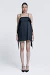 Pocketful Of Cherrie_Black Crinkled Lurex Solid Square Midnight Sheen Spaghetti Strap Dress _Online_at_Aza_Fashions