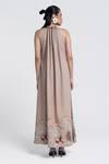 Shop_Pocketful Of Cherrie_Beige Twill Poplin Embroidery Temple Bloom Halter Neck Japanese Maxi Dress _at_Aza_Fashions