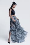 Pocketful Of Cherrie_Grey Viscose Chiffon Lining Satin Print Newspaper Sumi Gazette Gathered Skirt _at_Aza_Fashions