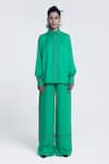 Pocketful Of Cherrie_Green Viscose Satin Embroidery Thread Echo Bead Embellished Straight Trouser _Online_at_Aza_Fashions