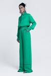 Buy_Pocketful Of Cherrie_Green Viscose Satin Embroidery Thread Echo Bead Embellished Straight Trouser 