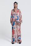 Buy_Pocketful Of Cherrie_Beige Viscose Satin Print Kimono Lady Frame Camp Collar Miko Muse Shirt _Online_at_Aza_Fashions