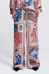 Pocketful Of Cherrie_Beige Viscose Satin Print Kimono Lady Frame Miko Muse Straight Trouser _Online_at_Aza_Fashions