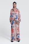 Buy_Pocketful Of Cherrie_Beige Viscose Satin Print Kimono Lady Frame Miko Muse Straight Trouser _Online_at_Aza_Fashions