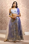 Buy_Alaya Advani_Blue Himaliyan Satin Printed Floral Art Pattern Plunged Palazzo And Blouse Set _at_Aza_Fashions