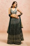 Buy_Alaya Advani_Green Blouse Raw Silk Printed Floral Work V Neck And Pleated Lehenga Set _at_Aza_Fashions