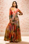 Buy_Alaya Advani_Multi Color Tissue Printed Big Florals Notched Lapel Blazer And Flared Pant Set _at_Aza_Fashions