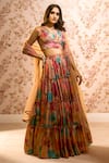 Buy_Alaya Advani_Multi Color Blouse And Lehenga Tissue Printed Big Florals V Neck Tiered Set _at_Aza_Fashions