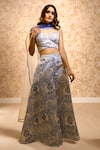 Buy_Alaya Advani_Blue Blouse And Palazzo Himaliyan Satin Printed Floral Art Pattern Plunged Set _at_Aza_Fashions