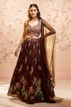 Buy_Alaya Advani_Brown Blouse Raw Silk Printed Floral Leaf Pleated Lehenga Set _at_Aza_Fashions