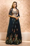 Buy_Alaya Advani_Blue Blouse Raw Silk Printed Floral Leaf Pleated Lehenga Set _at_Aza_Fashions