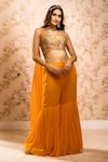 Buy_Alaya Advani_Orange Blouse Dupion Silk Embroidered Sequins Leaf And Sharara Set _at_Aza_Fashions