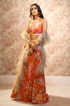 Buy_Alaya Advani_Orange Lehenga And Blouse Velvet Printed Floral V Neck Set With Ruffle Dupatta _at_Aza_Fashions