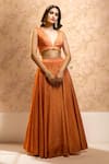 Buy_Alaya Advani_Orange Velvet Printed Bandhani Plunged V Lehenga And Embroidered Blouse Set _at_Aza_Fashions