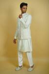 Shop_Zardozi Zari_Green Raw Silk Embroidered Floral Thread Bundi Set _at_Aza_Fashions