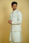 Zardozi Zari_Green Raw Silk Embroidered Floral Thread Bundi Set _Online_at_Aza_Fashions